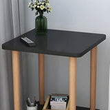 2 Tiers Rectangular Beech Wood Black Storage Side Table Image - 15