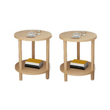 2 Tiers Rectangular Beech Wood Black Storage Side Table Image - 16