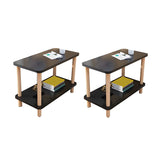 2 Tiers Rectangular Beech Wood Black Storage Side Table Image - 21