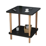 2 Tiers Rectangular Beech Wood Black Storage Side Table Image - 23