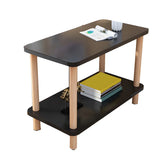 2 Tiers Rectangular Beech Wood Black Storage Side Table Image - 25