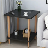 2 Tiers Rectangular Beech Wood Black Storage Side Table Image - 38