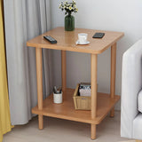 2 Tiers Rectangular Beech Wood Black Storage Side Table Image - 43