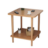 2 Tiers Rectangular Beech Wood Black Storage Side Table Image - 51