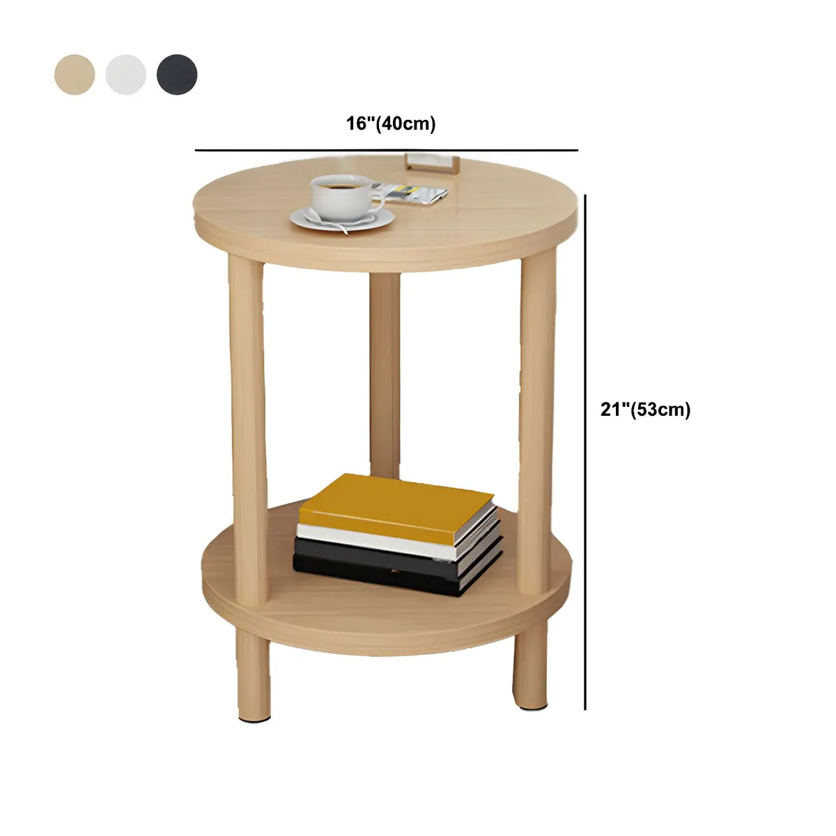 2 Tiers Rectangular Beech Wood Black Storage Side Table 