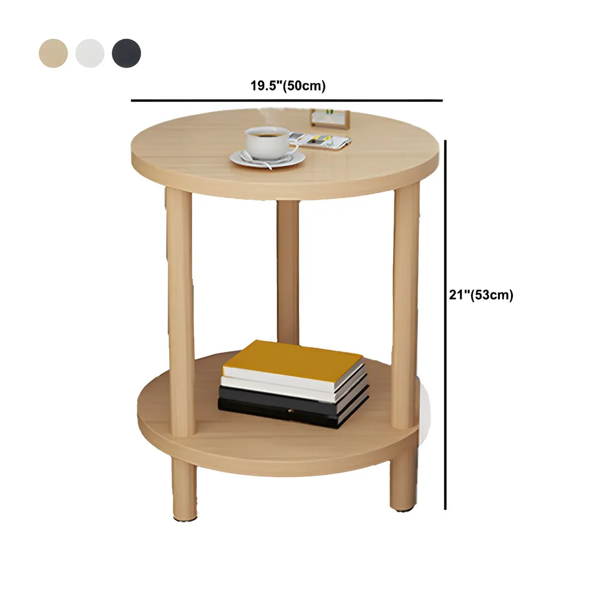 2 Tiers Rectangular Beech Wood Black Storage Side Table Image - 53