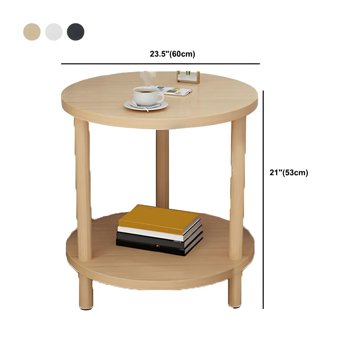 2 Tiers Rectangular Beech Wood Black Storage Side Table Image - 54