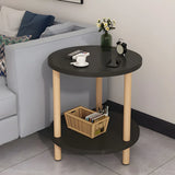 2 Tiers Rectangular Beech Wood Black Storage Side Table Image - 7