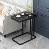 2 Tiers Rectangular Black Metal and Wood Storage Side Table Image - 2