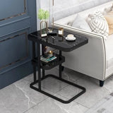 2 Tiers Rectangular Black Metal and Wood Storage Side Table Image - 3