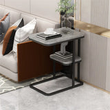 2 Tiers Rectangular Black Metal and Wood Storage Side Table Image - 6