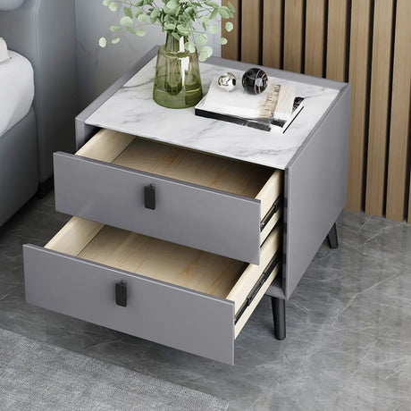 2 Tiers Square Sintered Stone and Wood Grey Nightstand Image - 1