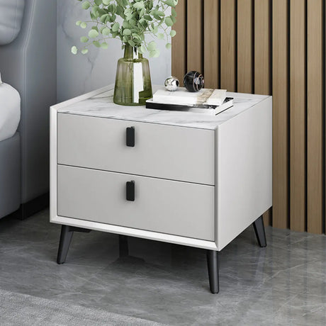 2 Tiers Square Sintered Stone and Wood Grey Nightstand Image - 2