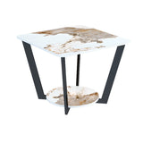 2 Tiers Standard Square Stone Side Table with Shelf Image - 10