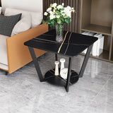 2 Tiers Standard Square Stone Side Table with Shelf Image - 15