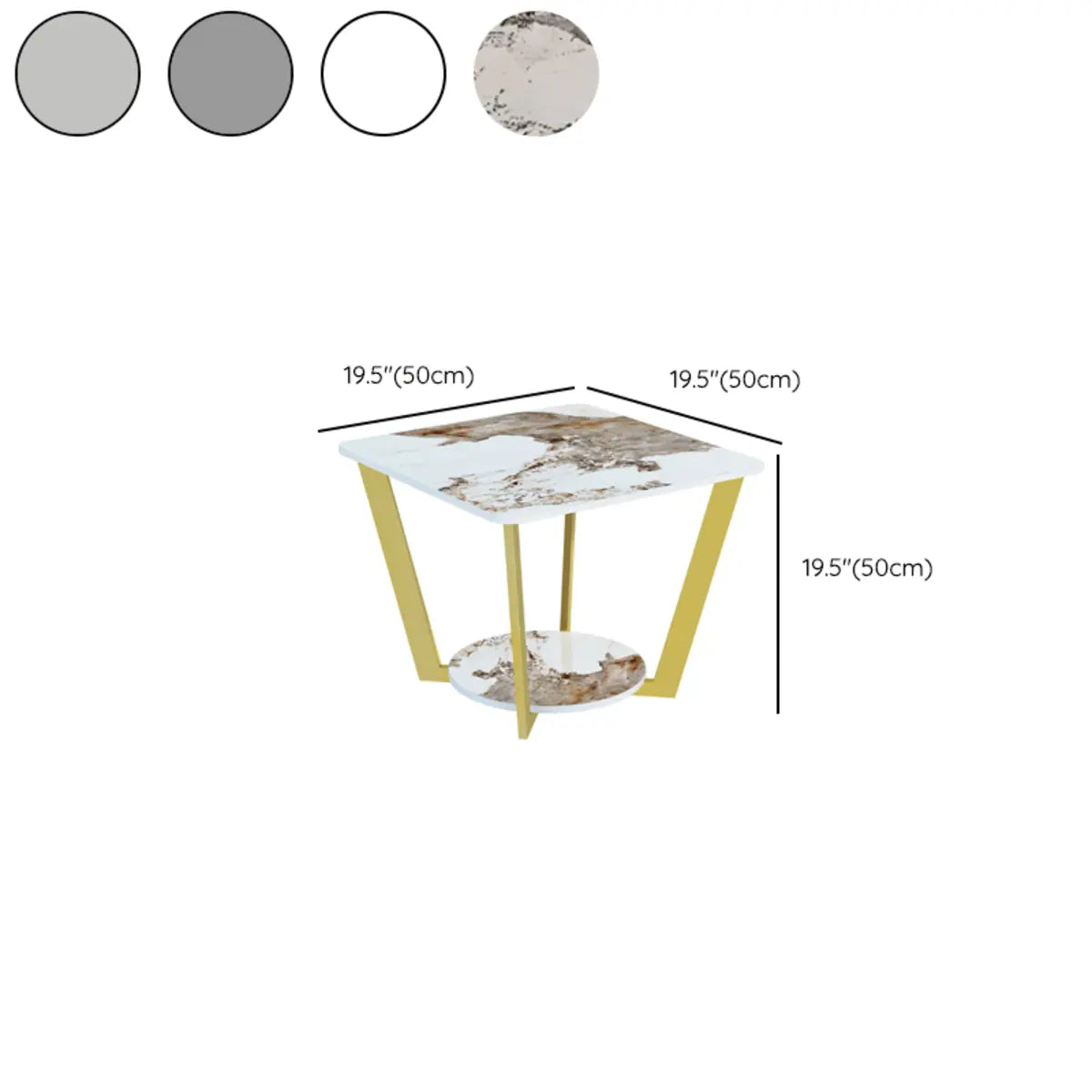 2 Tiers Standard Square Stone Side Table with Shelf 