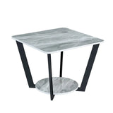 2 Tiers Standard Square Stone Side Table with Shelf Image - 7