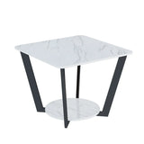 2 Tiers Standard Square Stone Side Table with Shelf Image - 9