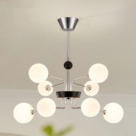 2 Tiers White Modern Globe Metal 12-Bulb Bedroom Chandelier Image - 2