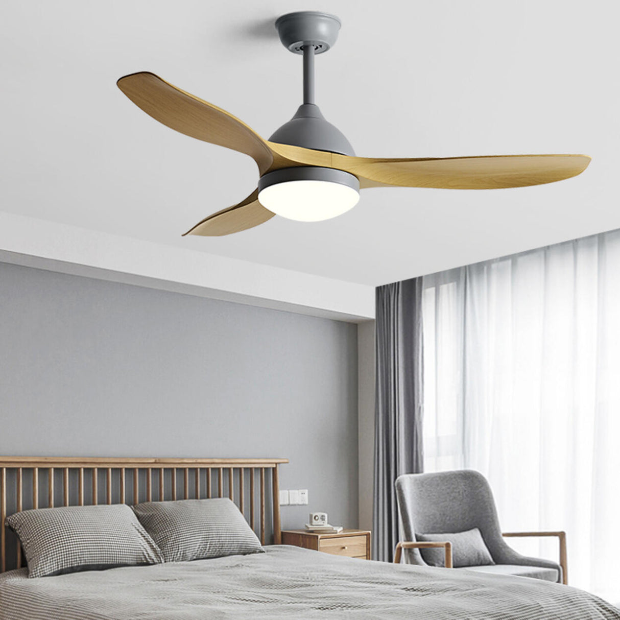 3-Blade Adjustable Hanging Rod LED Ceiling Fan Light Image - 4