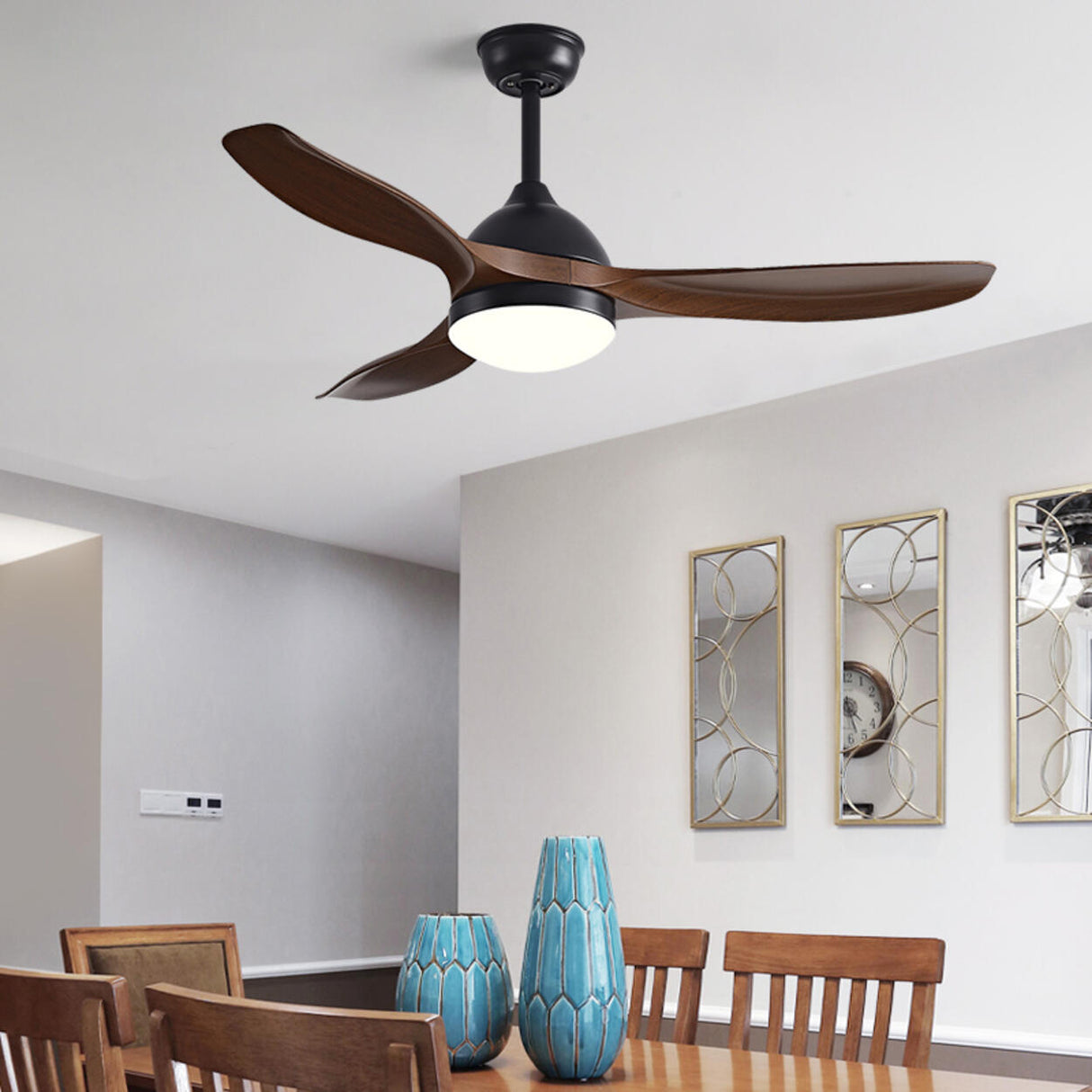 3-Blade Adjustable Hanging Rod LED Ceiling Fan Light Image - 6