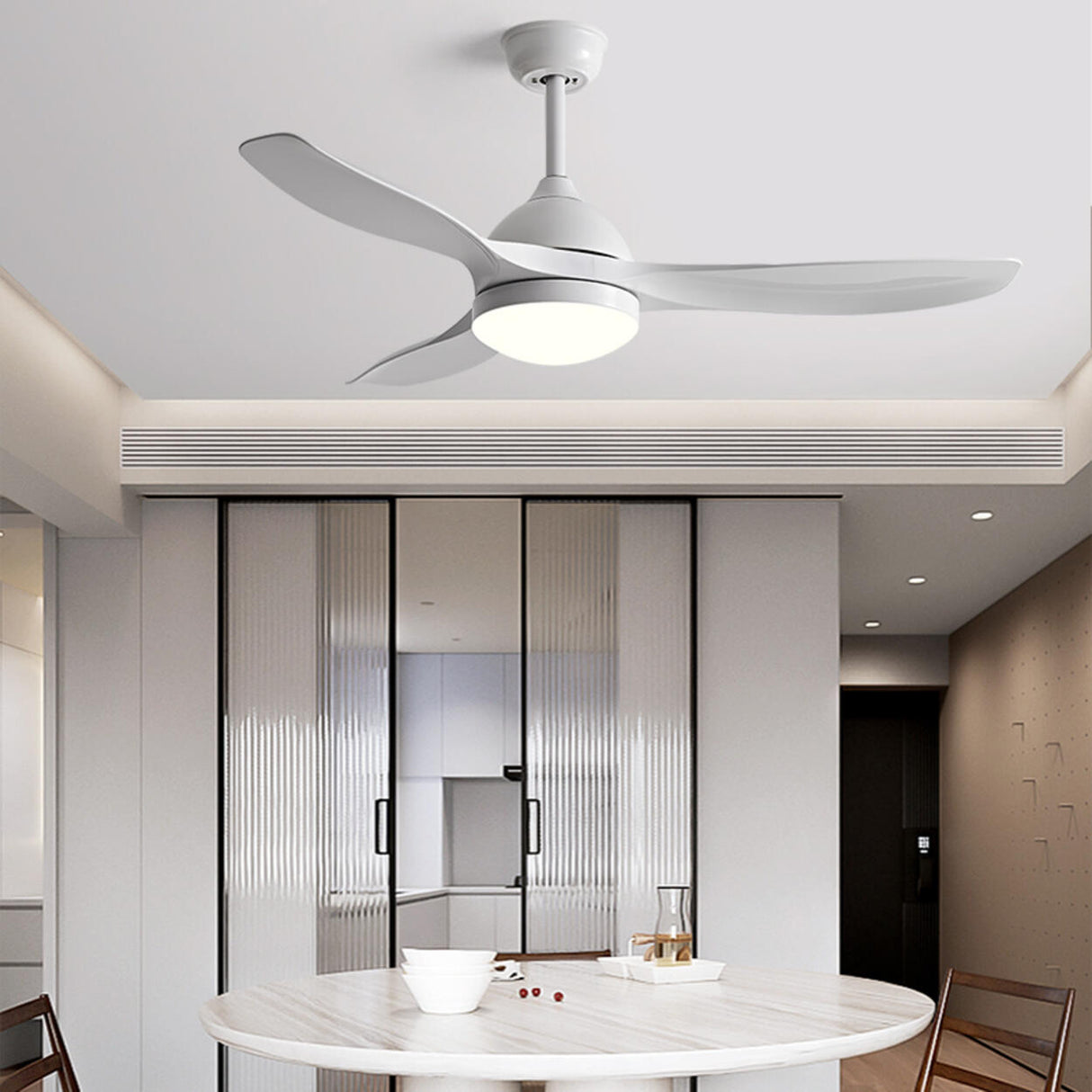 3-Blade Adjustable Hanging Rod LED Ceiling Fan Light Image - 8