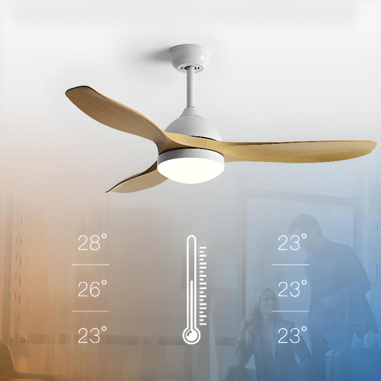 3-Blade Adjustable Hanging Rod LED Ceiling Fan Light Image - 9