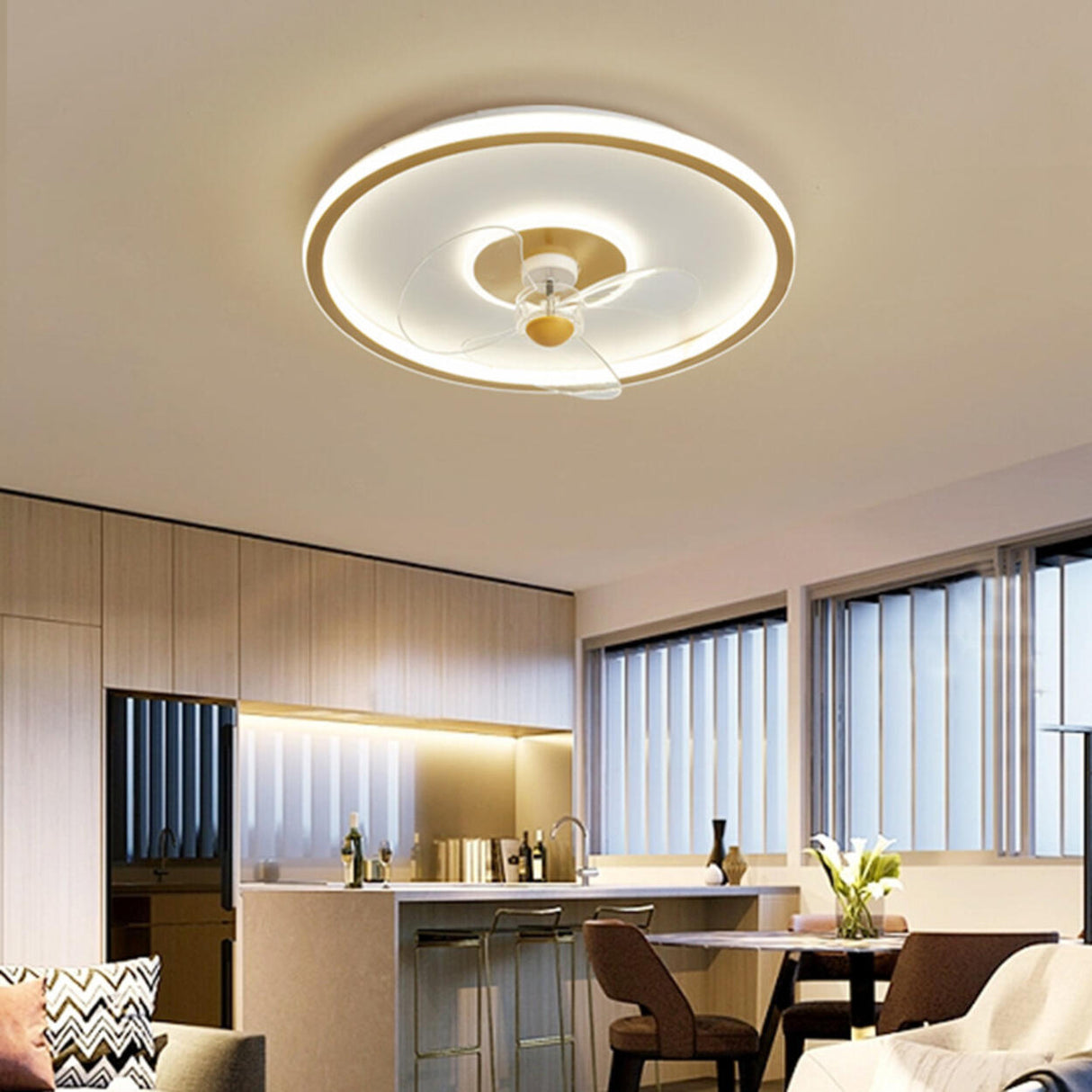 3 Blades Remote Control Modern Round Ceiling Fan Light Image - 8