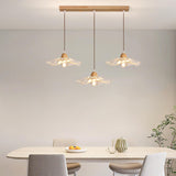 3 Bulbs Floral Clear Glass Pendant Light Wood  Image - 5