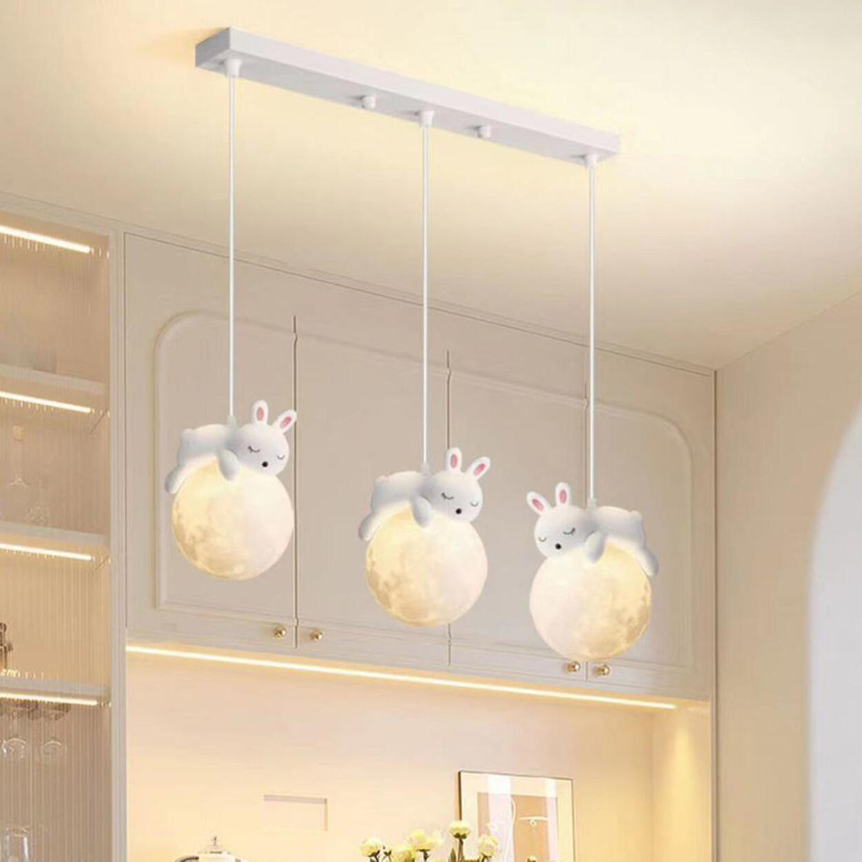 3-Light Adorable Bunny and Moon Island Pendant Light Image - 14