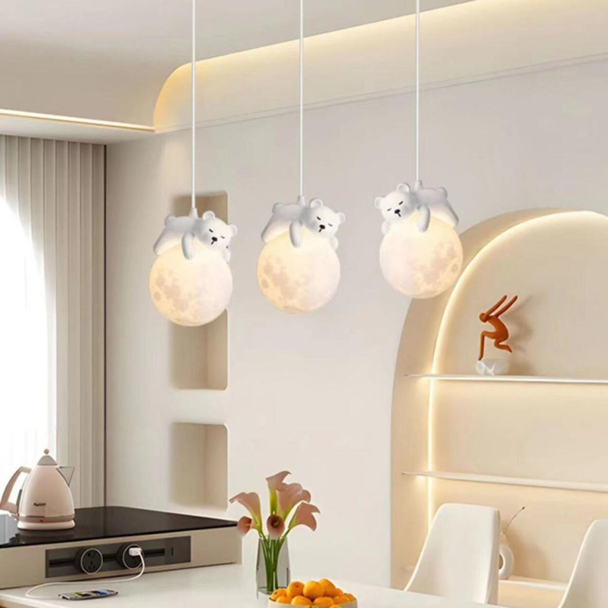 3-Light Adorable Bunny and Moon Island Pendant Light Image - 16