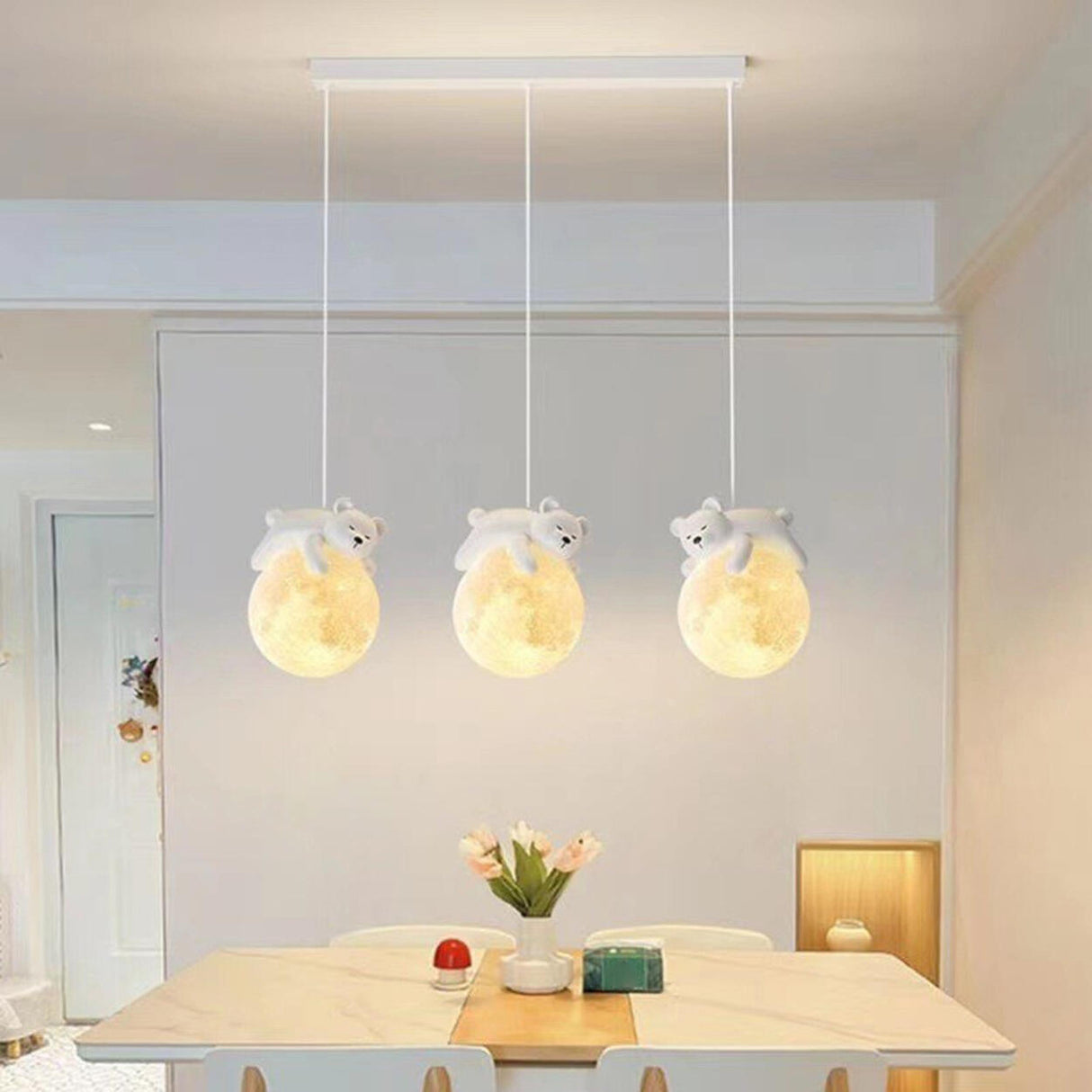 3-Light Adorable Bunny and Moon Island Pendant Light Image - 17