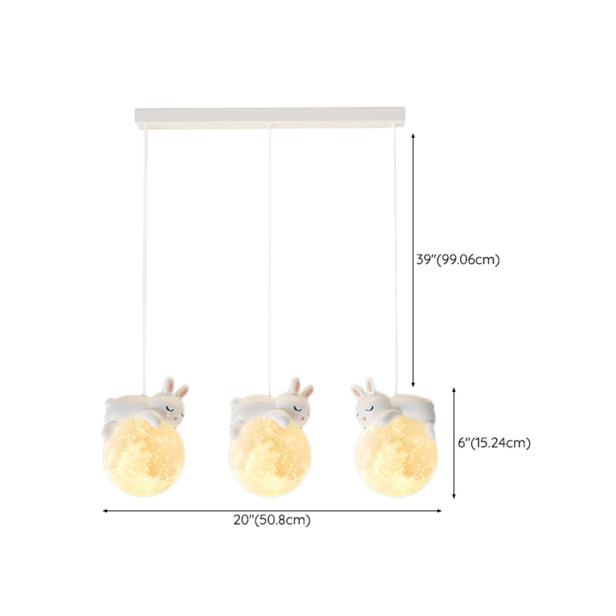 3-Light Adorable Bunny and Moon Island Pendant Light 