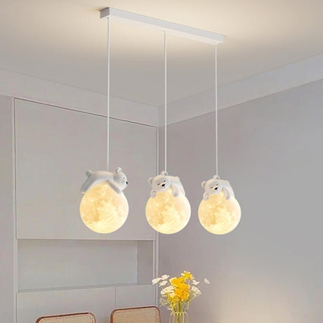 3-Light Adorable Bunny and Moon Island Pendant Light Image - 2