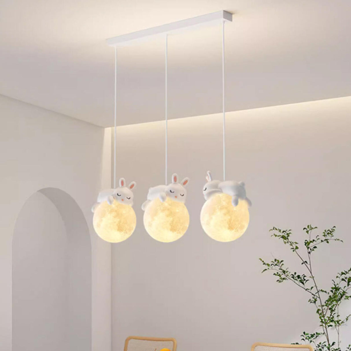 3-Light Adorable Bunny and Moon Island Pendant Light Image - 6