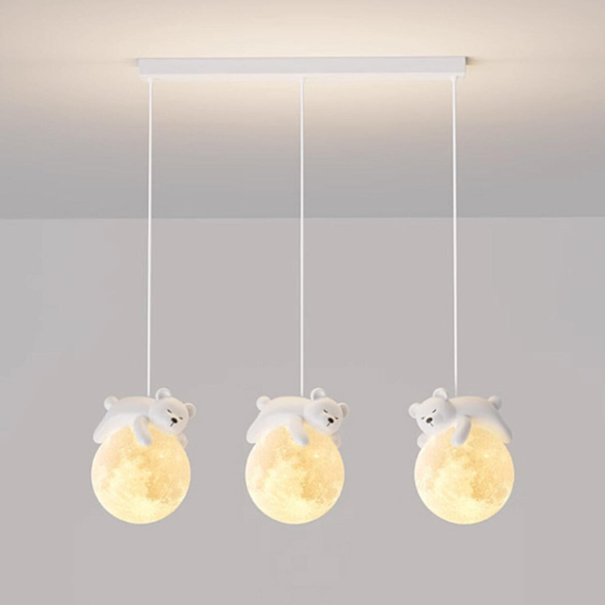 3-Light Adorable Bunny and Moon Island Pendant Light Image - 8