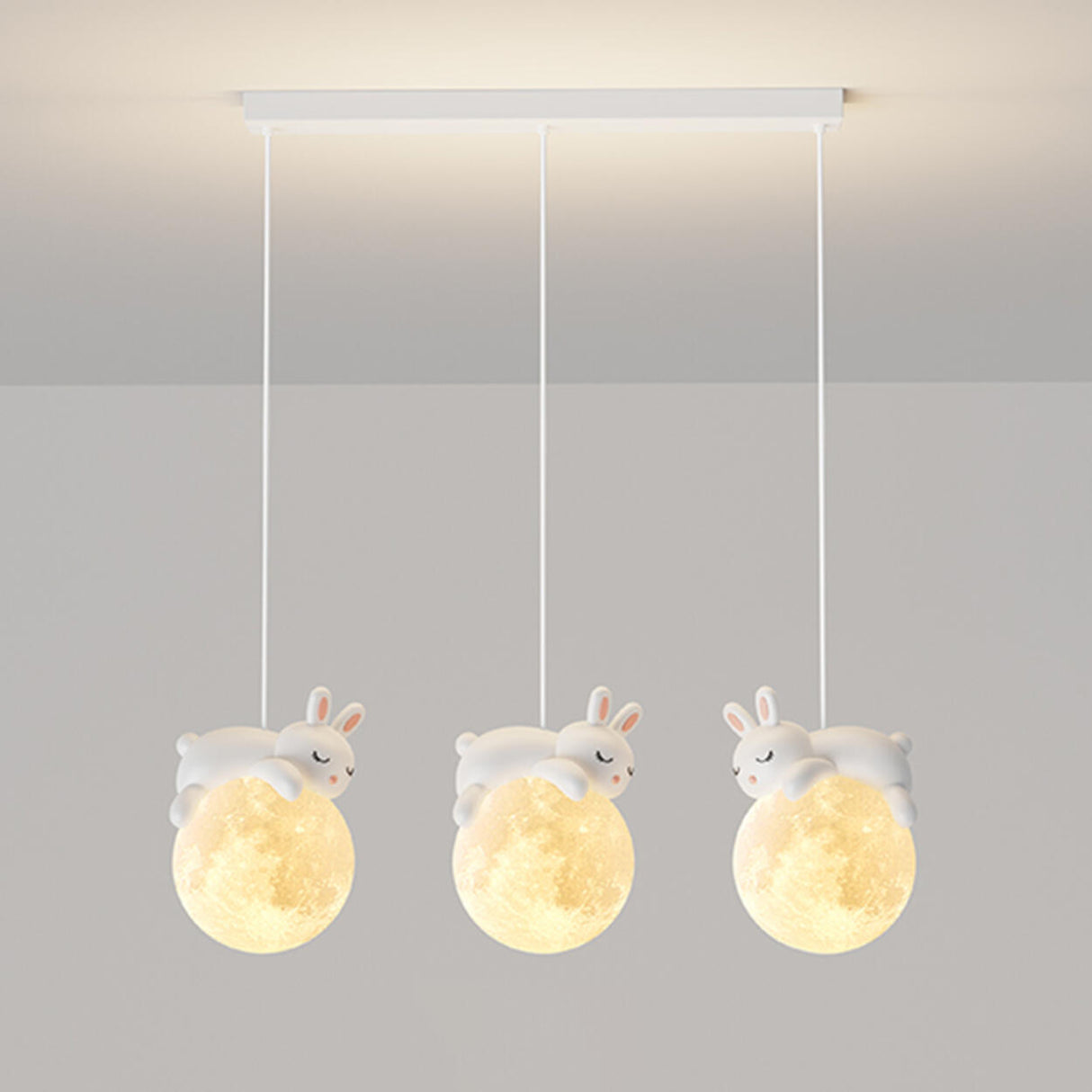 3-Light Adorable Bunny and Moon Island Pendant Light Image - 9