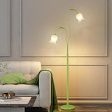 3-Light Bedroom Green Tulip-Shaped Metal Floor Lamp Image - 2