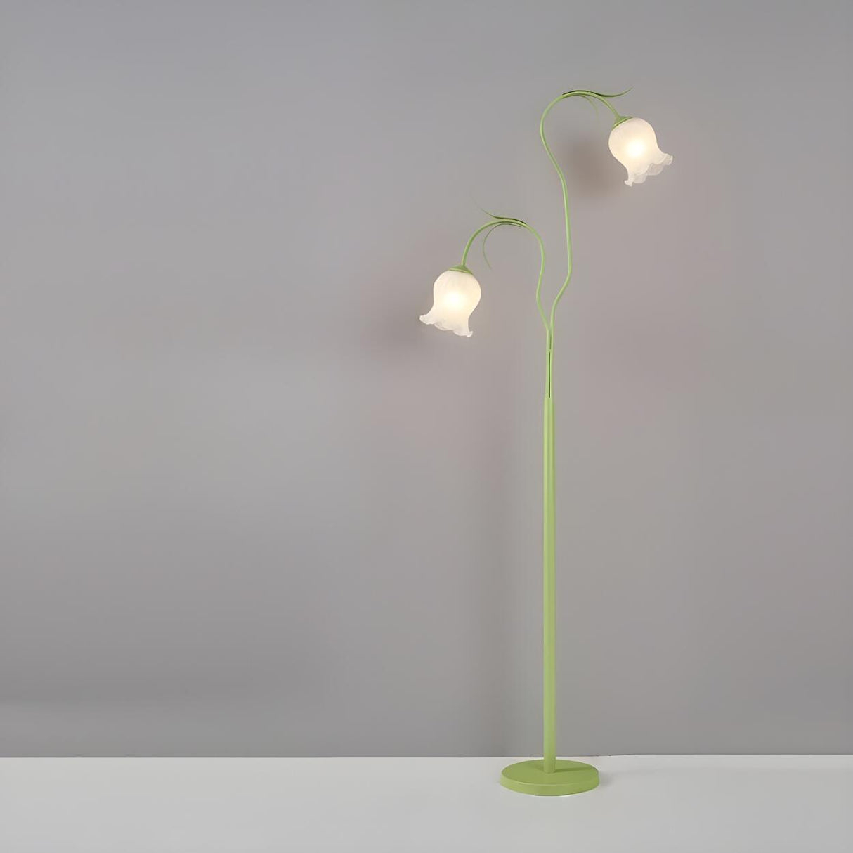 3-Light Bedroom Green Tulip-Shaped Metal Floor Lamp Image - 9