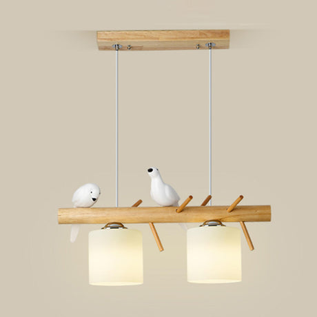 3-Light Bird and Cylinder Wooden Branch Island Light Image - 2