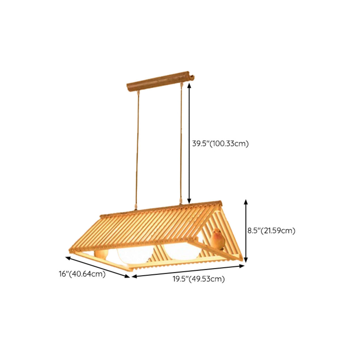 3-Light Bird and Globe Bulbs Wooden Cage Island Light 