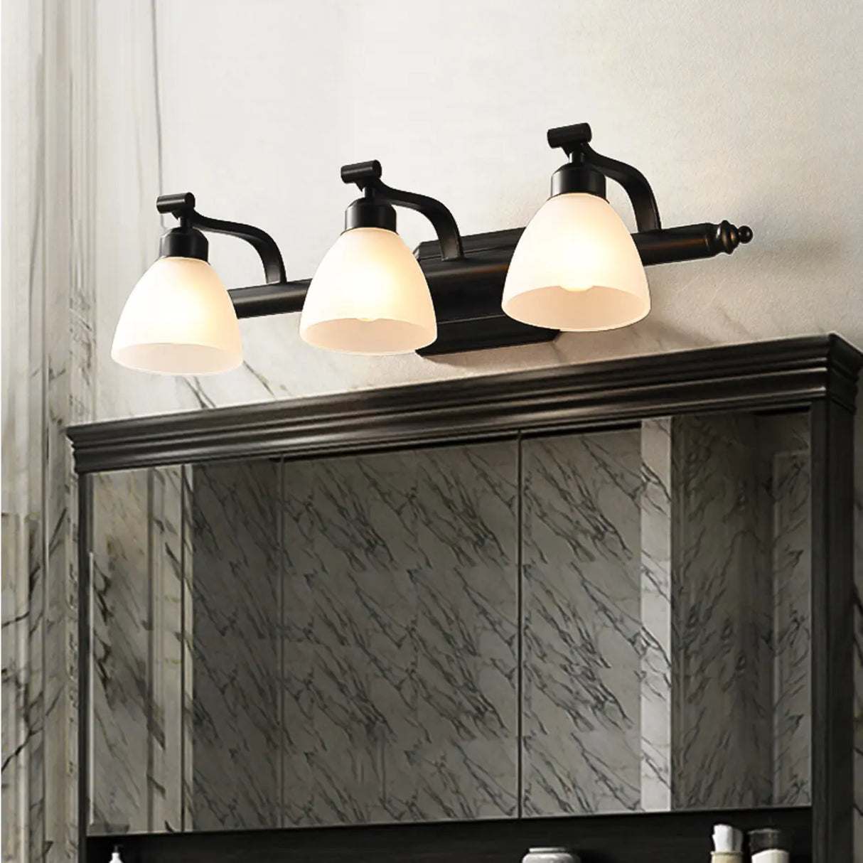 3-Light Black Cone Glass Bathroom Vanity Light Fixture Image - 1