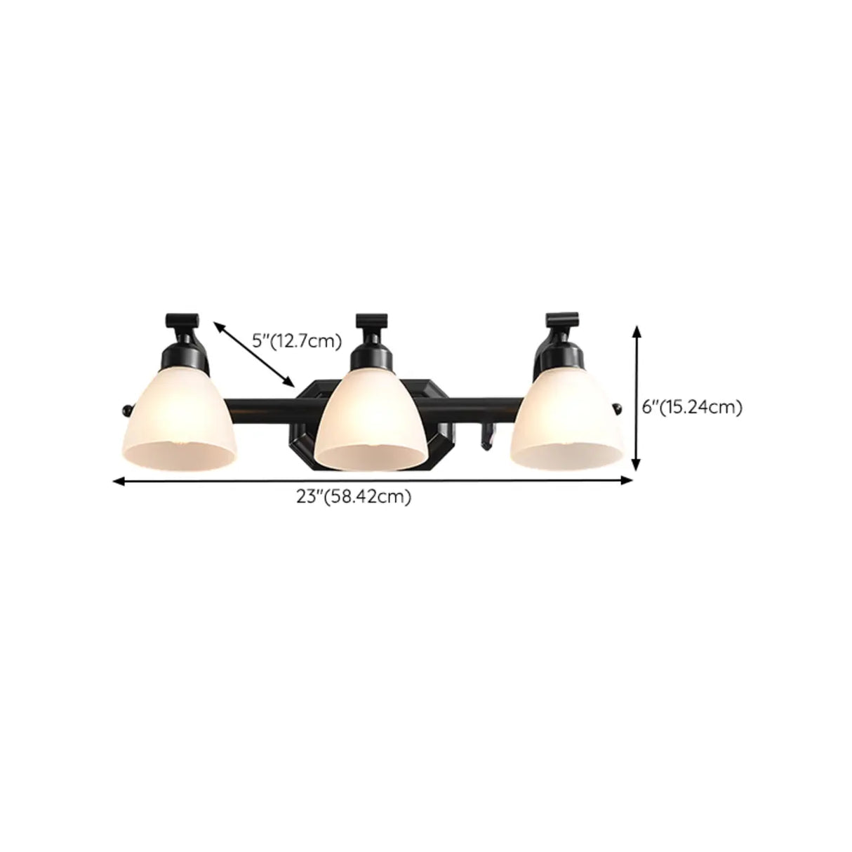 3-Light Black Cone Glass Bathroom Vanity Light Fixture Image - 15