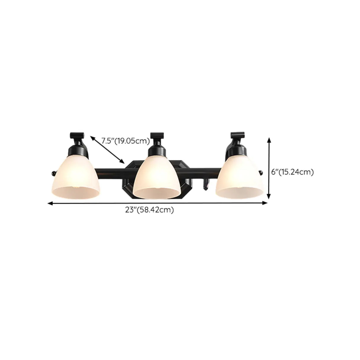 3-Light Black Cone Glass Bathroom Vanity Light Fixture Image - 18