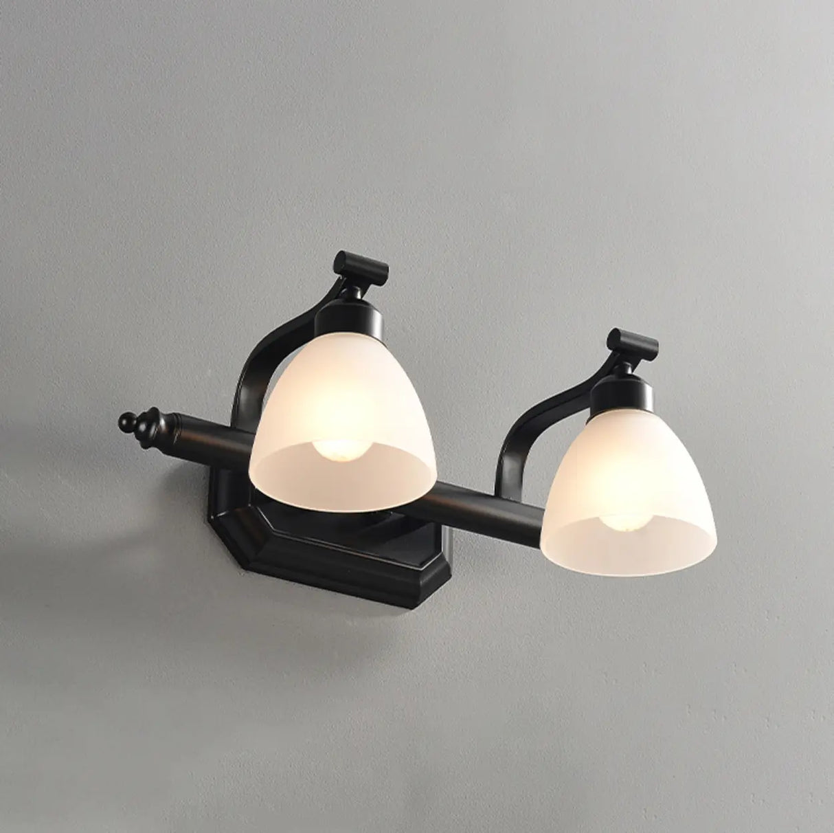 3-Light Black Cone Glass Bathroom Vanity Light Fixture Image - 8