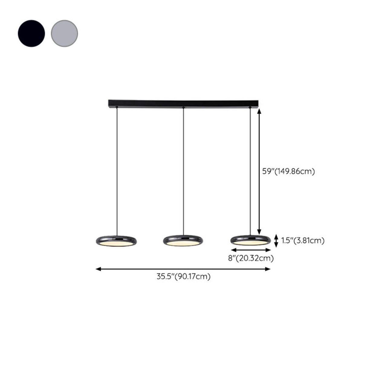 3-Light Black Modern Circular LED Island Pendant Light 