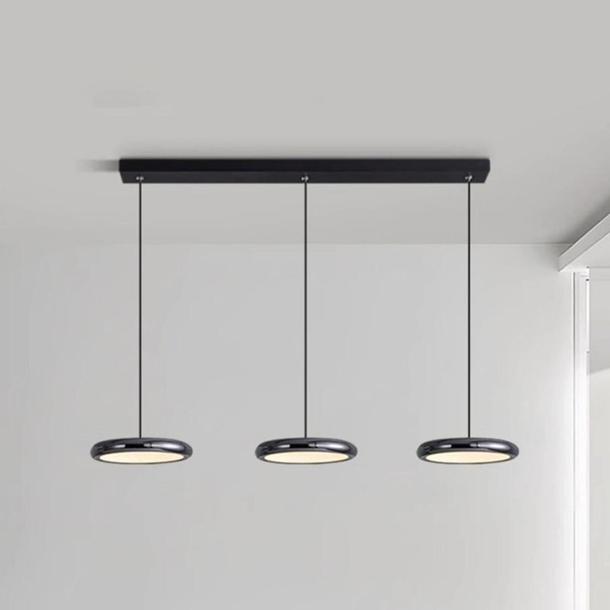 3-Light Black Modern Circular LED Island Pendant Light Image - 7