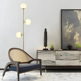 3-Light Brass Glass Spherical Living Room Floor Lamp Image - 2