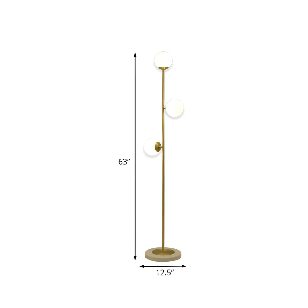 3-Light Brass Glass Spherical Living Room Floor Lamp 