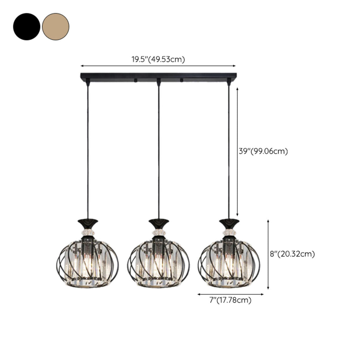 3-Light Cage and Cylinder Contemporary Island Light 